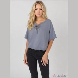 The Sweatshirt Project Periwinkle Blue Lace-Up Short Sleeve Relaxed Fit Top XL